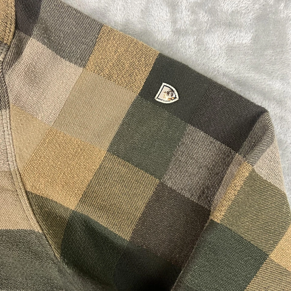 KUHL Flannel Shirt Mens Medium Green Tan Plaid Long Sleeve Button Up 7336 - Image 3 of 4