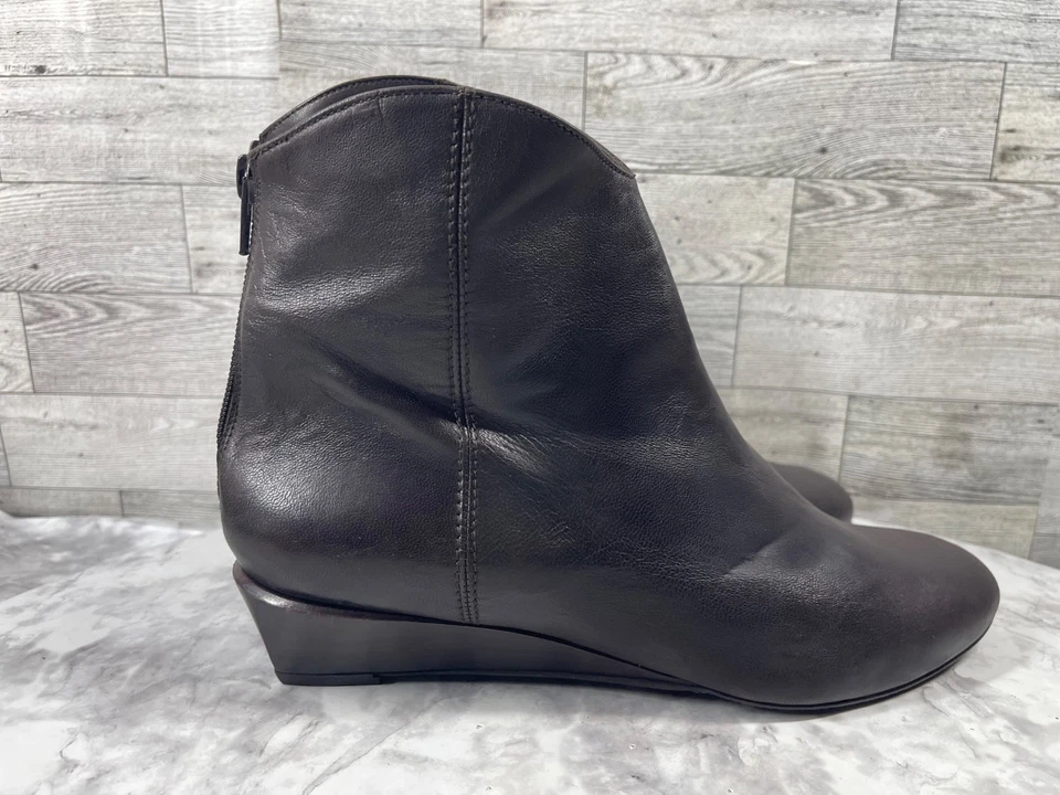 Stuart Weitzman Botas Mujer 10M Zapatos Negro Marrón Cuero Cuña Botín al Tobillo Foto 3 de 4