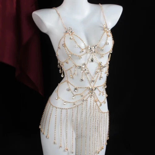 Lujosa correa para el hombro integración cuerpo entero borlas estrás cadena corporal Foto 3 de 4