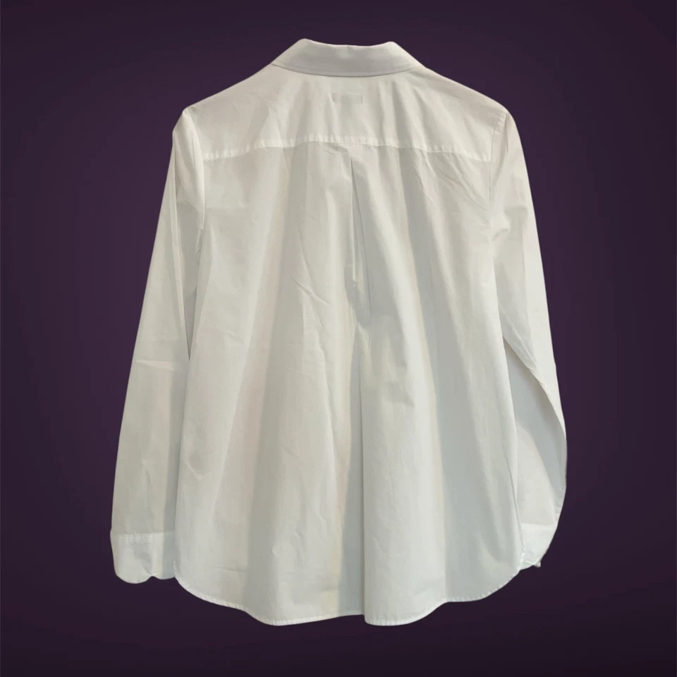 Camisa Talbots Popelina De Gran Tamaño Talla Mediana Blanca Festoneada Botón Cuello Frontal Foto 3 de 4