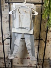 Gray White Geometric Knit Activewear Set Bra  Leggings Athletic Fit Size L