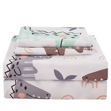 JSD Kids Dinosaur Printed Sheet Set Full, Cute Soft Microfiber Bed Sheets Deep