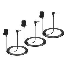 Lavalier Lapel Mic, 3.5mm Elbow Mono, 2m Wired Omnidirectional Mic Pack of 3