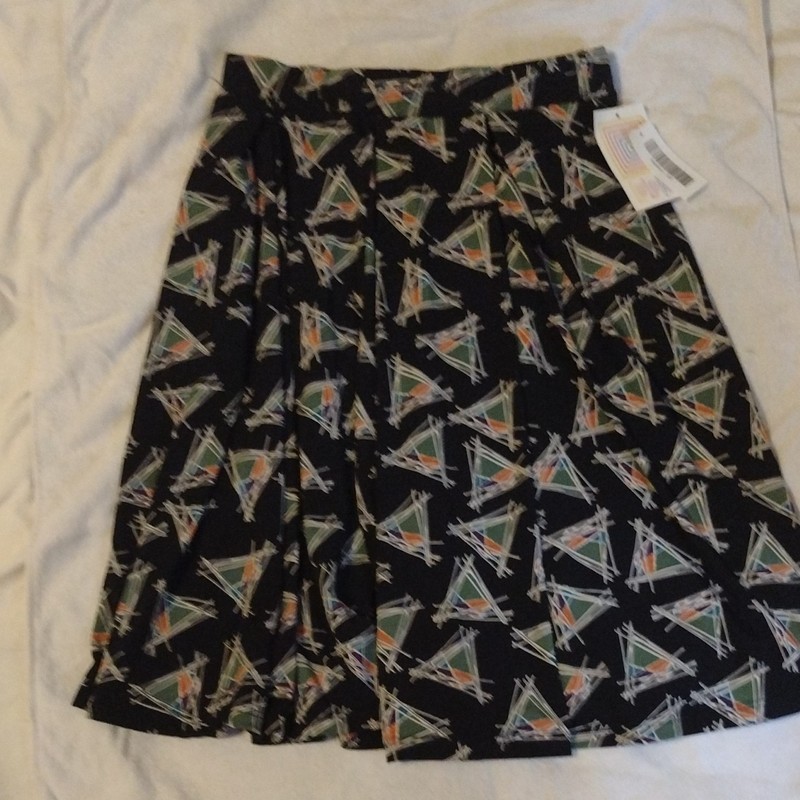 LuLaRoe Madison XS A-Line Knee Skirt Black Geometric Pleated Pull-On