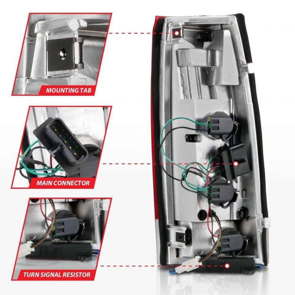 ANZO For GMC V2500 Suburban 1988-1991 Tail Lights LED Chrome Housing Red/Clear - Image 2 of 4