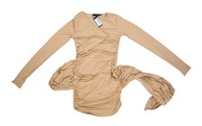 PRETTYLITTLETHING Dress Womens 6 Stone Beige Long Sleeve Ruched Bodycon Mini