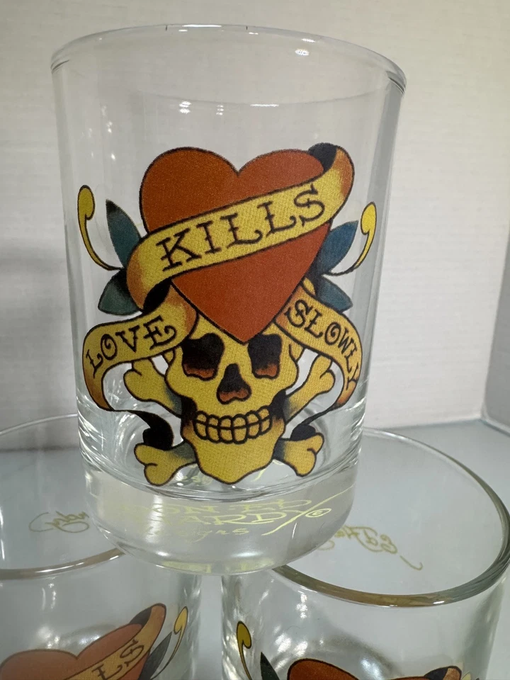 4 Ed Hardy любовь убивает медленно двойной старомодный очки 12 унций W коробка - Изображение 2 из 4