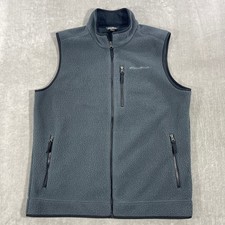 Eddie Bauer Men's Large Gray Fleece Vest Full Zip Pockets