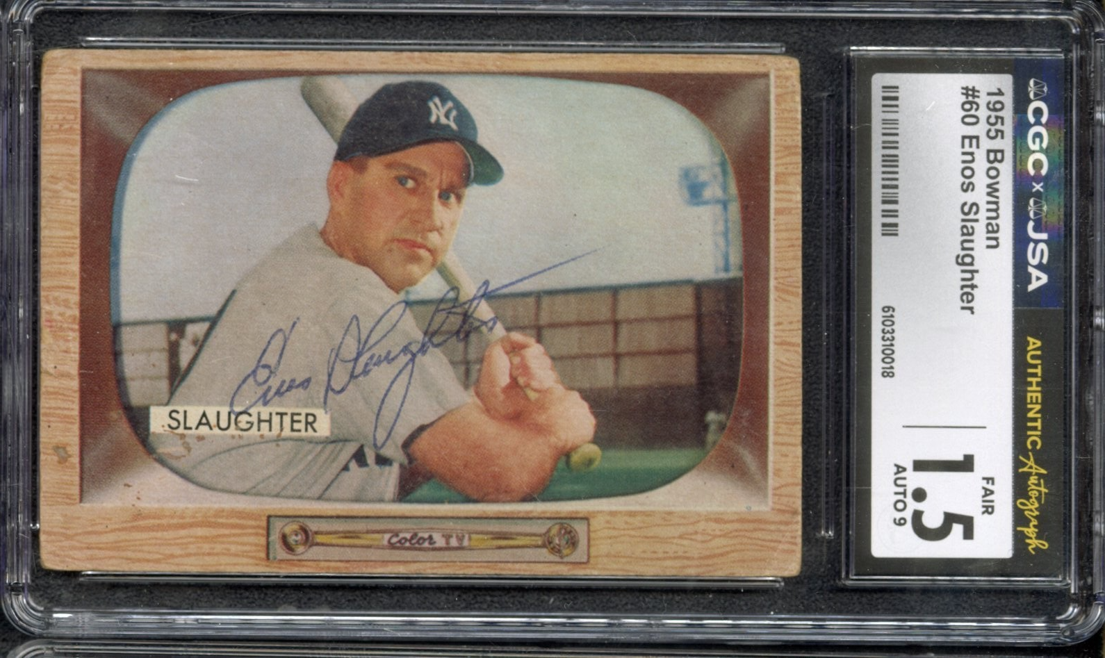 1955 Bowman Enos Slaughter #60 CGC JSA 1.5 FAIR AUTO 9 Autograph HOF