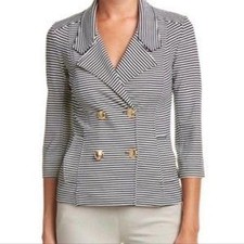 Cabi Striped Double Breasted Blazer Navy White Gold Anchor Button Jacket 823 S