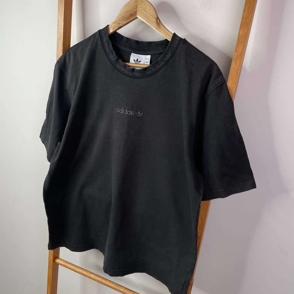 Adidas Rib Detail Shirt Mens Medium Black Short Sleeve Athleisure Casual Cotton - image 3 of 4