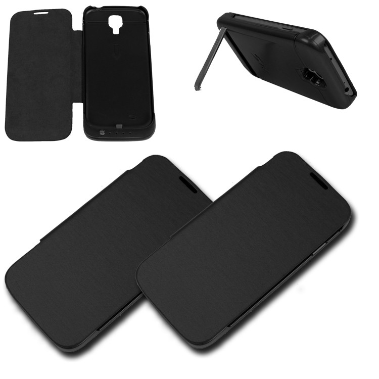 2X 3500MAH BACKUP BATTERY CHARGER POWER FLIP CASES COVER BLACK GALAXY S4