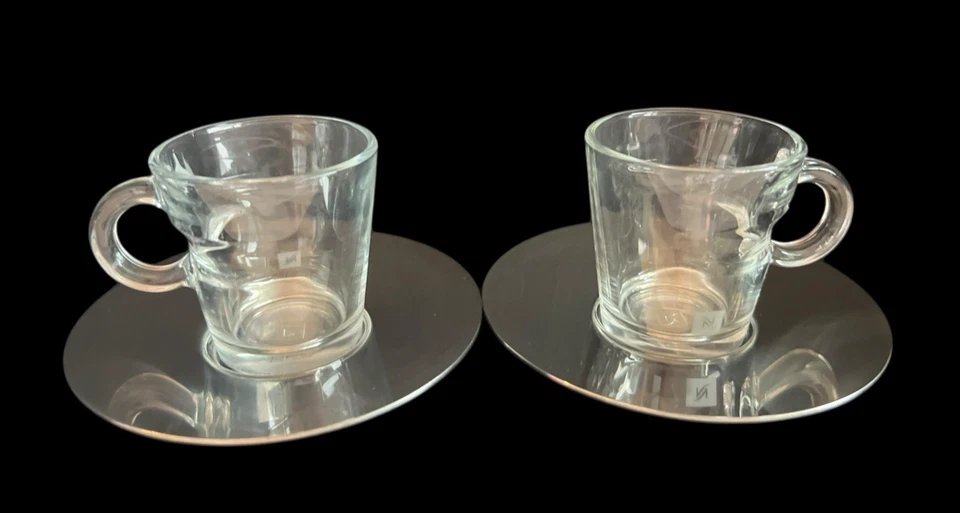 Juego de 2 NESPRESSO View Collection Taza Espresso Platillo Vidrio Acero Cappuccino Foto 2 de 4