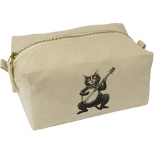 'Funny Cat Playing Banjo' Canvas Wash Bag / Makeup Case (CS00043420)