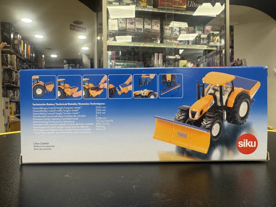 SIKU 2940- modellino 1:50- TRATTORE CON PIASTRA ARATRICE E SPARGISALE - NUOVO - Immagine 3 di 4