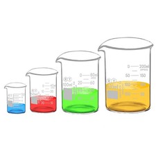 Glass Beakers Set Borosilicate Graduated Measuring Low Form Glass Beaker 4 Si...