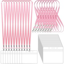 100 Pack Lanyards for ID Badges with Clear Name Tags, Reusable Lanyards Horiz...