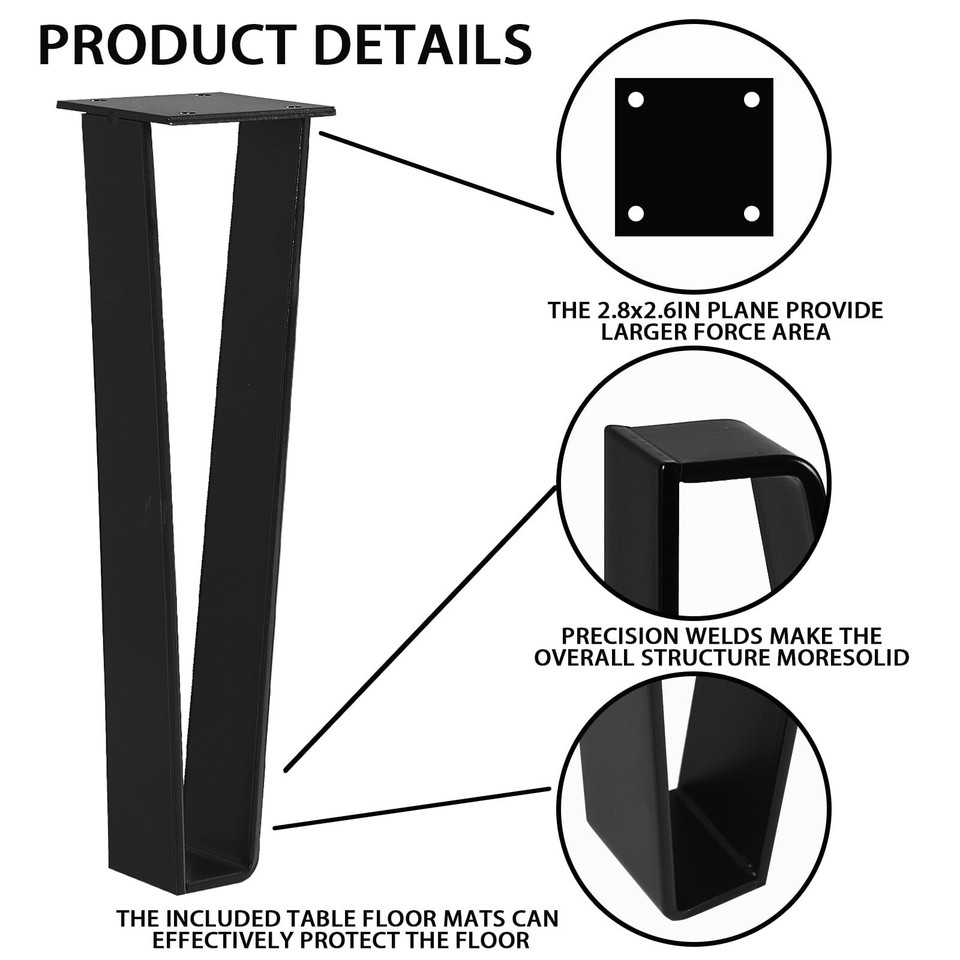 16 inch Metal Bench Legs TriangleShape Furniture Legs Solid Steel