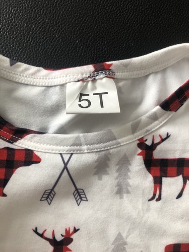 Buffalo Plaid Ruffle Girls Dress Handmade Deer Elk Bear Size 5T Christmas Dress - Picture 5 of 5