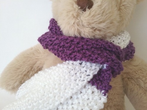 Teddy Bear Clothes, Purple and White Hand Knitted Scarf - Picture 3 of 12