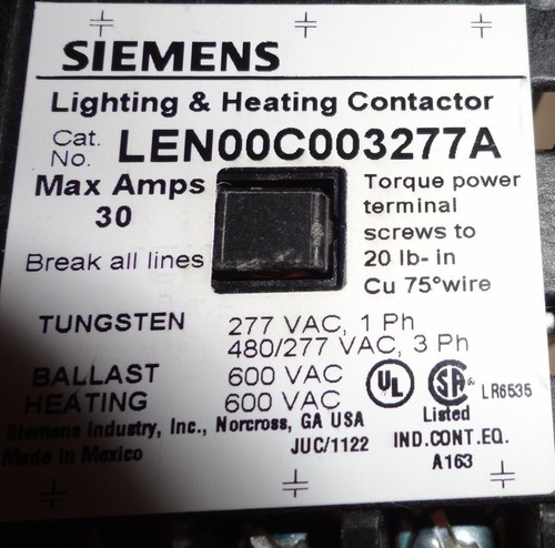SIEMENS LEN00C003240A LIGHTING HEATING CONTACTOR 3P COIL 240 VAC NEW - Picture 7 of 7