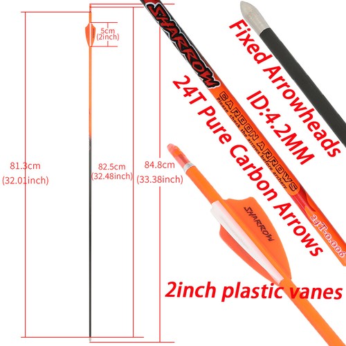 32" 24T Pure Carbon Arrows Vanes SP400-1000 ID4.2mm Archery Recurve Bow Hunting - Picture 2 of 17