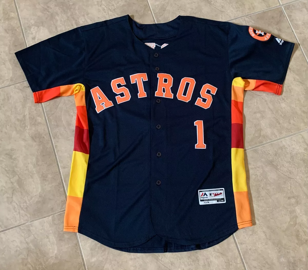 Carlos Correa #1 Button Front Houston Astros Navy Orange Jersey Majestic  Flex 44