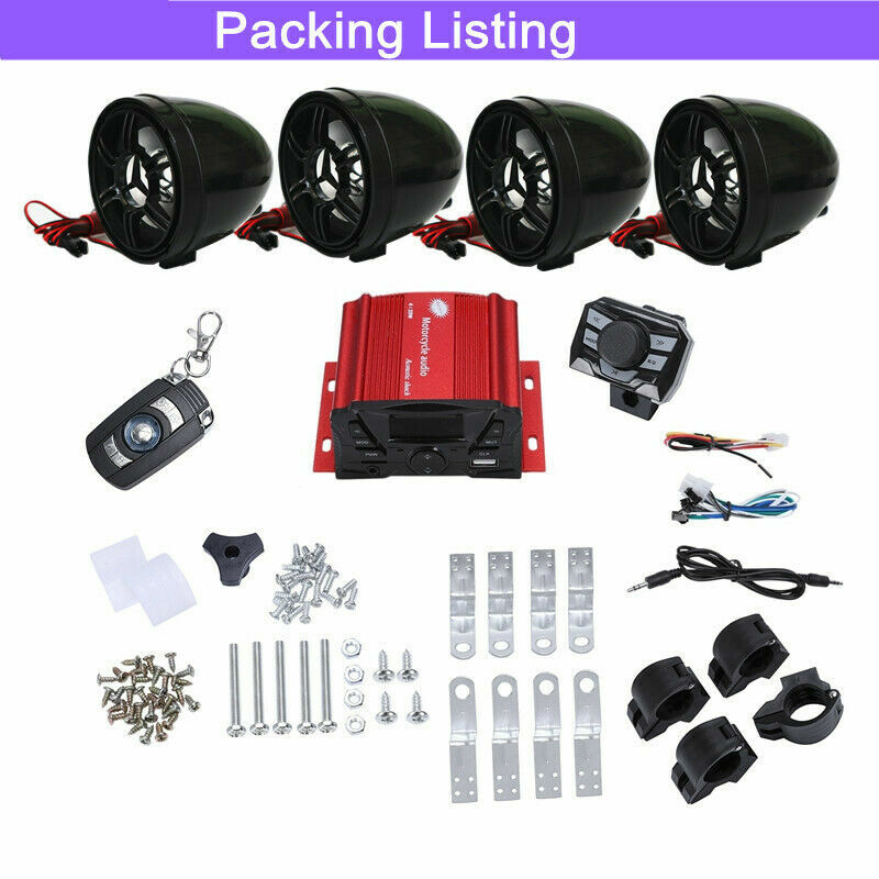 UTV,ATV, Anti~Theft Speakers USB Audio System Stereo Bluetooth Motor Remote