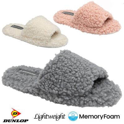 LADIES DUNLOP MEMORY FOAM SLIPPERS WINTER WARM COMFORT SLIP ON MULES SHOES  SIZE UK