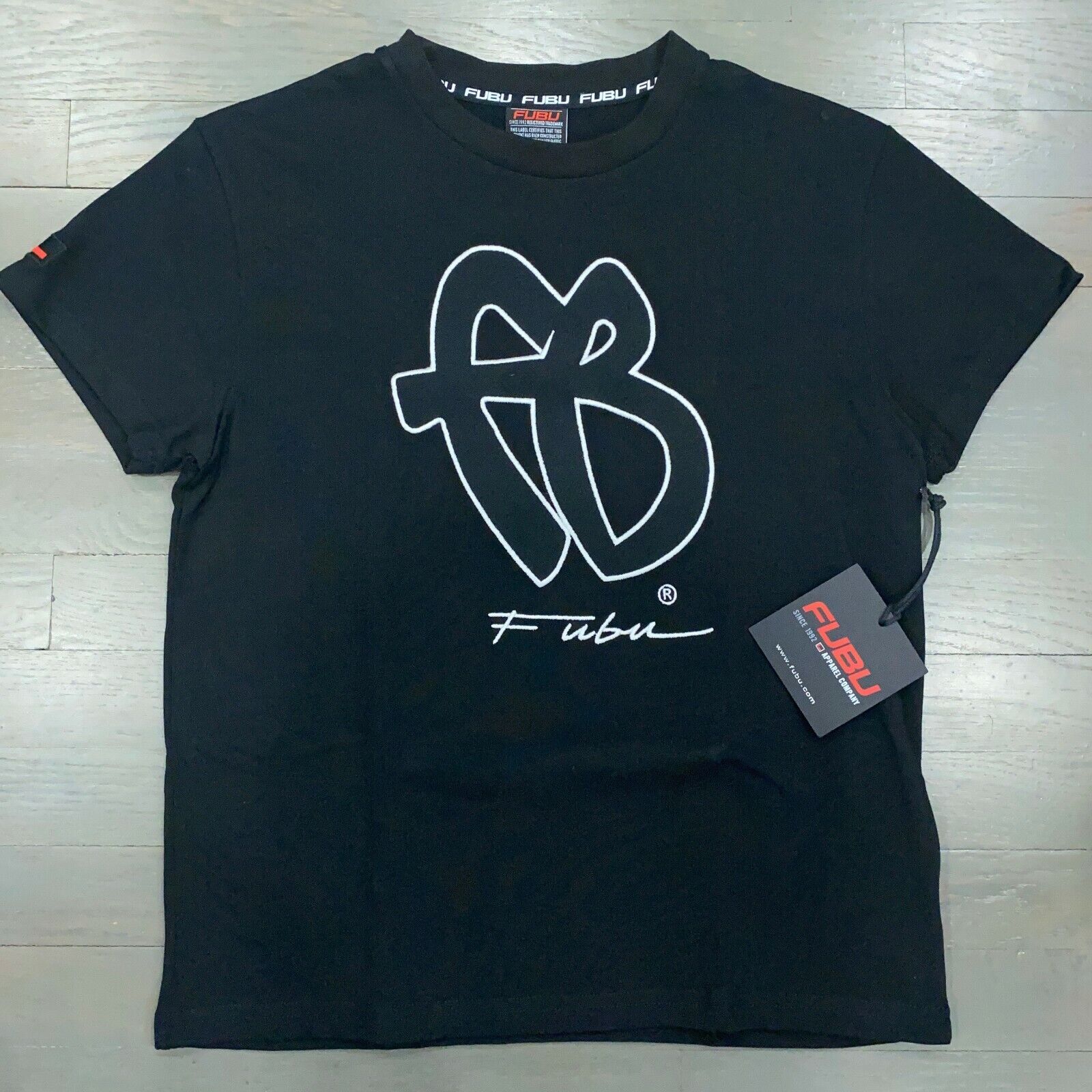 New Fubu Black Classic Logo Retro Short Sleeve Tee T-Shirt Women's Size S 90's