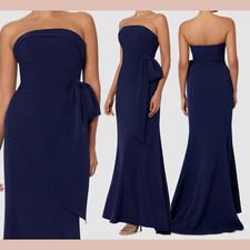 NEW 249 Betsy  Adam  8  Sam Strapless Bow Maxi Gown in Navy Blue Q1210