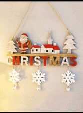 Christmas Wall Hanging Decor Wooden Craft Santa Claus Snowflake Door Ornaments