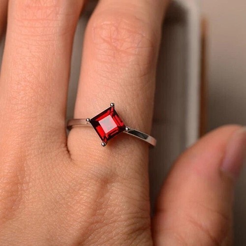 4.06 Ct Princess Cut Natural Garnet Diamond Ring 14K Solid White Gold Size ALL - Picture 5 of 7