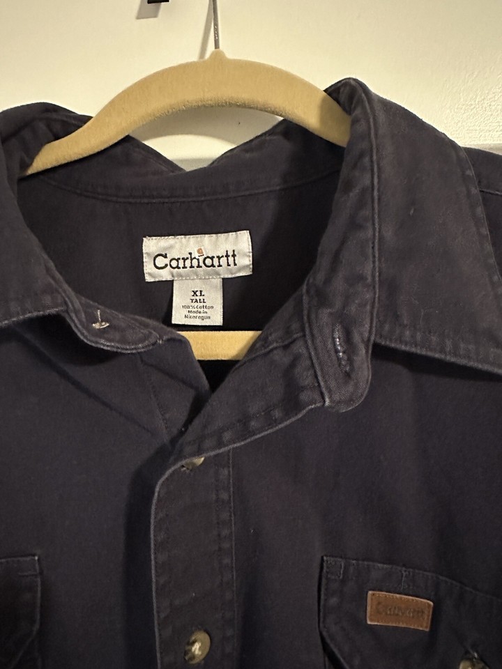 Carhartt Men’s Canvas Button Down Work Shirt XL Tall Navy Blue eBay