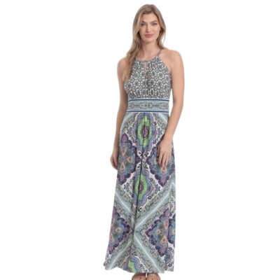 NWT Batik Print Maxi Dress Halter Blue Green White New London Style  Collection | eBay