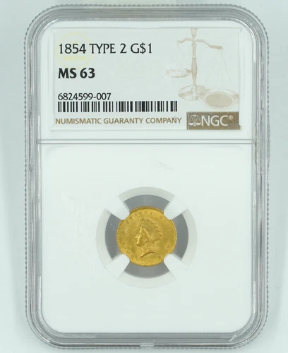 1854 NGC MS63 Type 2 Gold Dollar