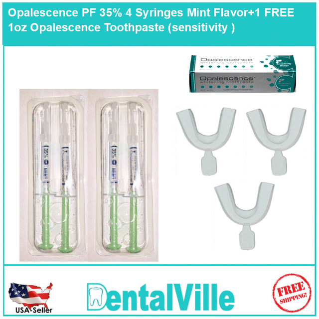 OPALESCENCE 35 Teeth Whitening Kit 4 Syringes + 3 Teeth Trays + FREE