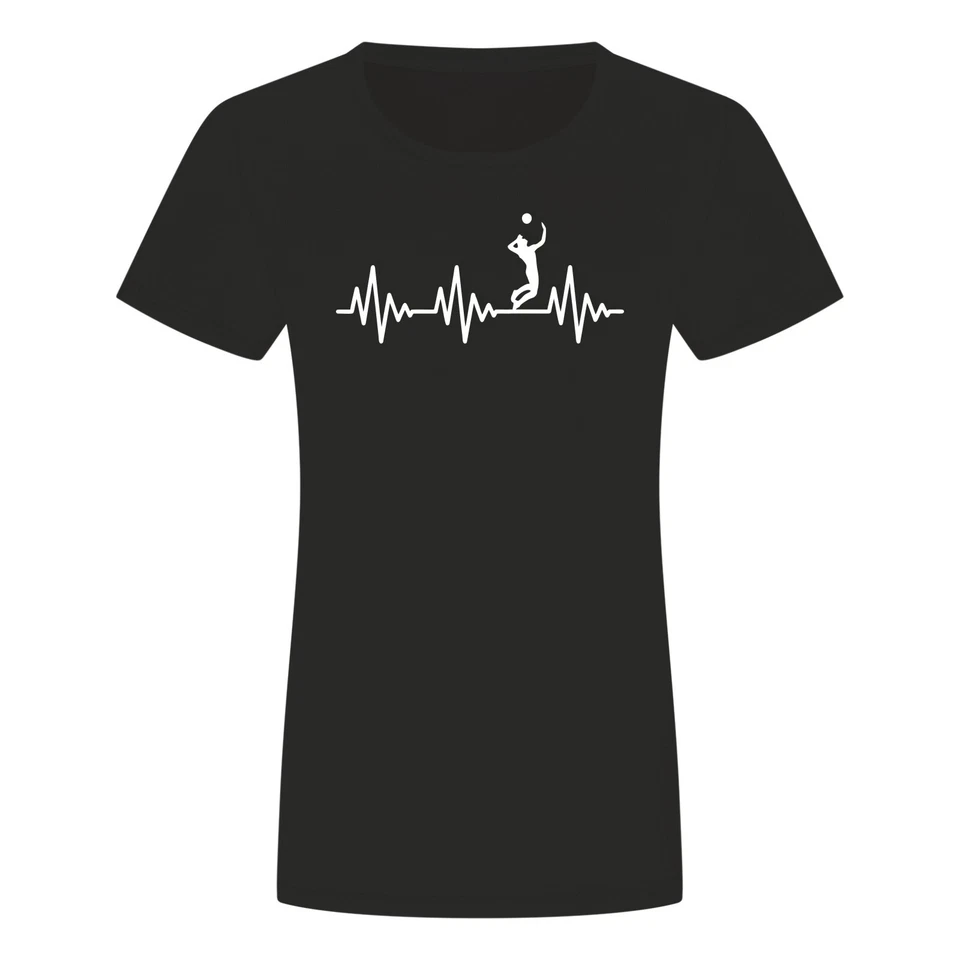 Herzschlag Volleyball Damen T-Shirt - Ekg Sport Netz Ball Strand Sand - Bild 1 von 1