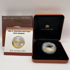 2004 Silver One Ounce Proof Coin - Kangaroo - Selectively Gold Plated $1 Dollar