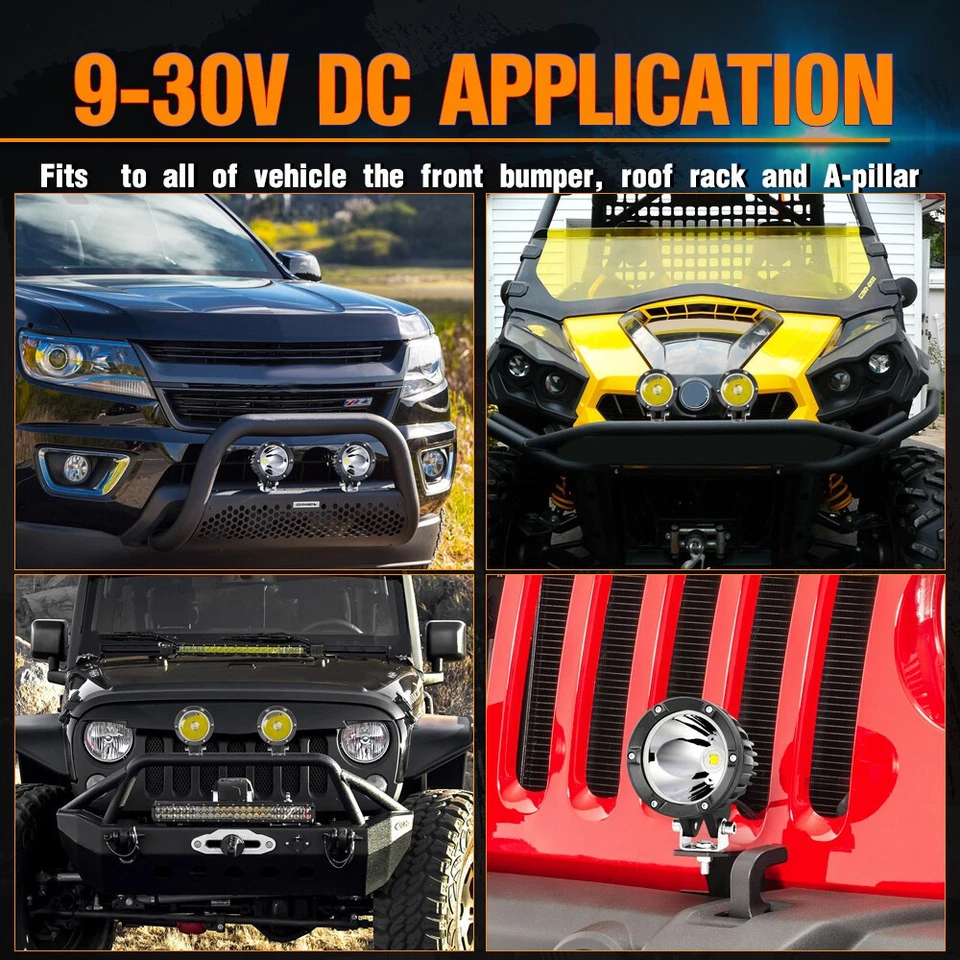 2x Spotlight Round LED Driving Lights Pods Headlight Truck Tractor 4WD SUV 4" - Image 4 of 4