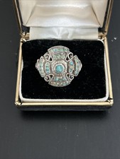 Vintage Sterling Silver Mexico Turquoise Cluster Ring Size 6 - 11.38 Grams