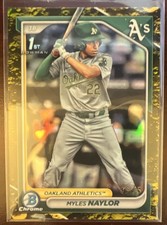 Bowman 2024 Chrome Myles Naylor #BCP-136 Yellow Lunar Refractor /75 Athletics