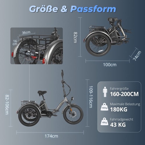 FAFREES F20 MATE 20 Zoll 3 Rad Elektrofahrrad 500W Elektro Dreirad Mit korb 21Ah - Bild 19 von 19