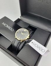 795 MSRP Movado Women's Ultra Slim Black Dial Leather Strap Watch 0607091 NEW