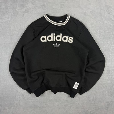 Vintage Adidas Black Trefoil Spellout Heavyweight Size Small Pullover Sweatshirt