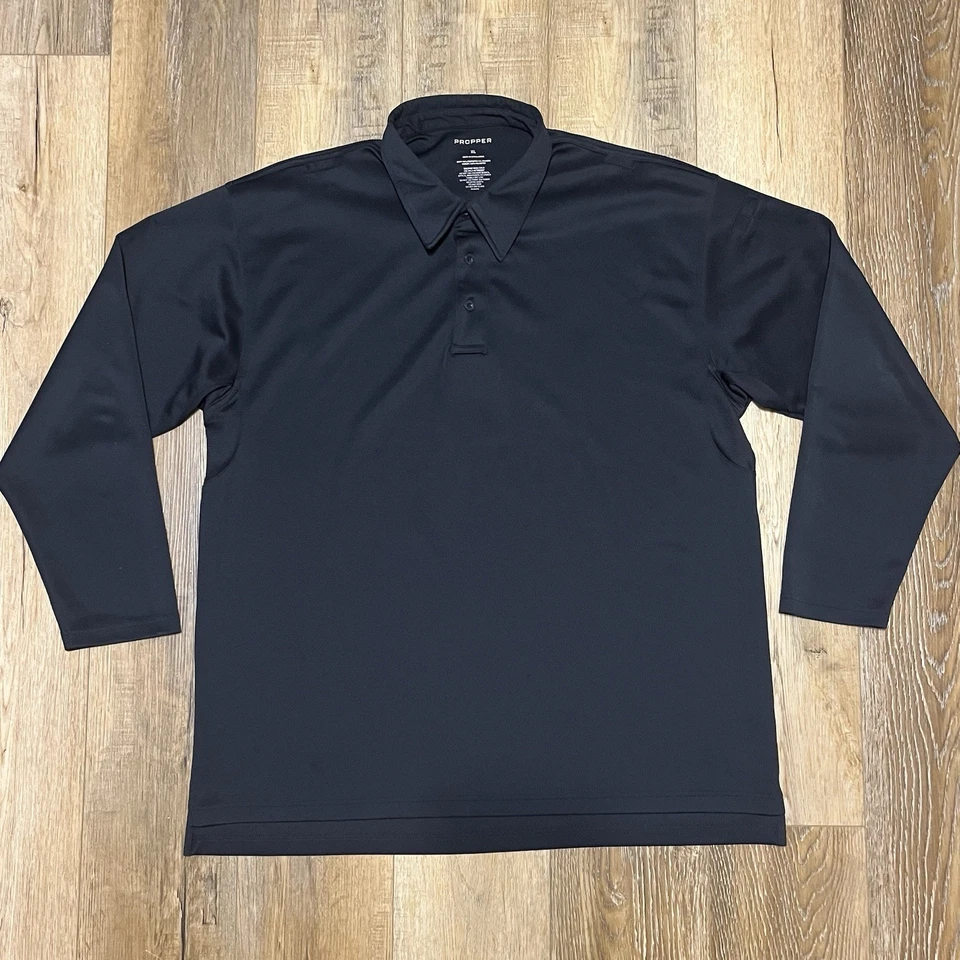 Propper Mens Edge Tec Polo Shirt XL Black Long Sleeve Pullover Tactical Outdoor - Image 4 of 4