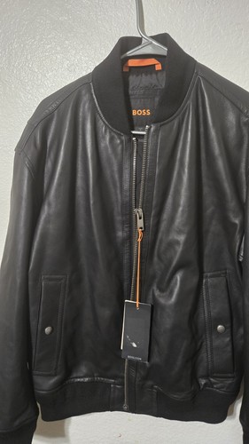 Hugo Boss Mens Leather Jacket 40R Boss Orange - Picture 4 of 8