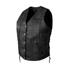 Womens Motorcycle Leather Vest Concealed Carry Pockets Side Laces 9 variants