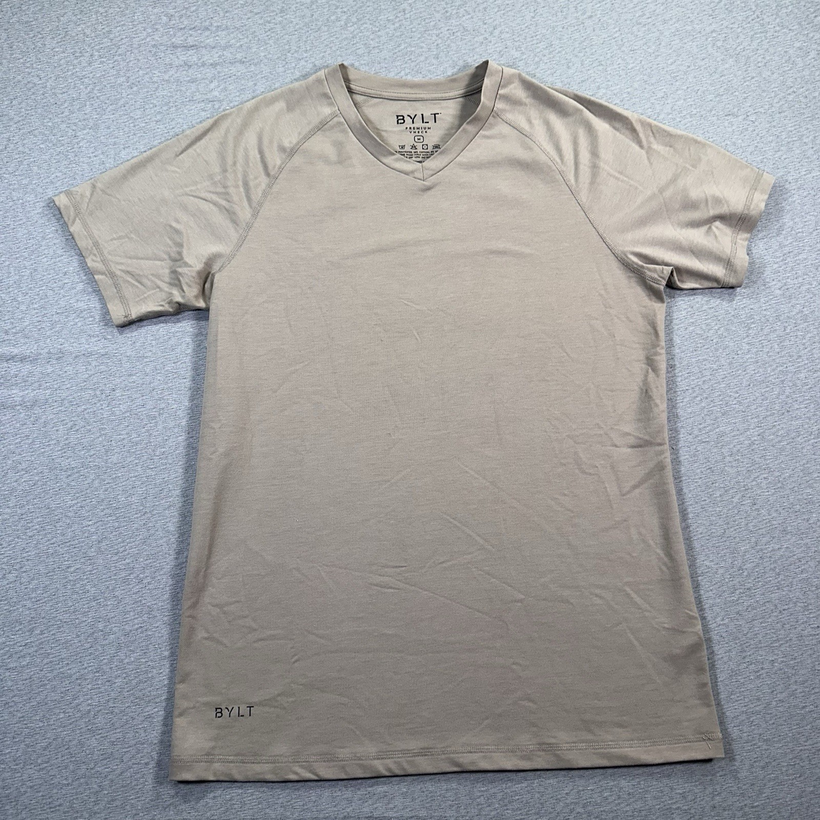 BYLT Shirt Men Medium Beige Solid Lux Basic Tee E… - image 2