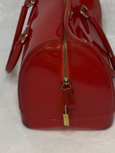 Furla Candy Bag Red Patent PVC Satchel Handbag Lock Zip Tote Purse - Picture 4 of 15